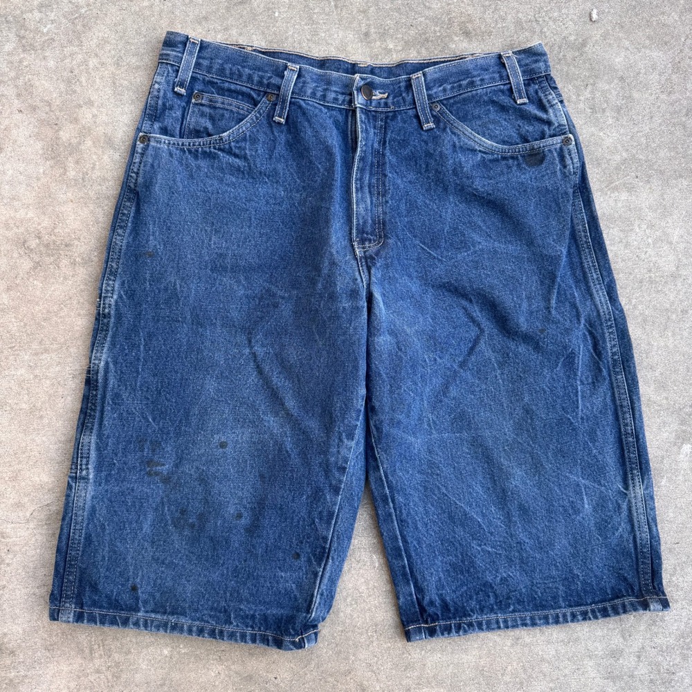 Genuine Dickies Mens Blue Denim Carpenter Shorts Relaxed Fit Utility 38 x 13